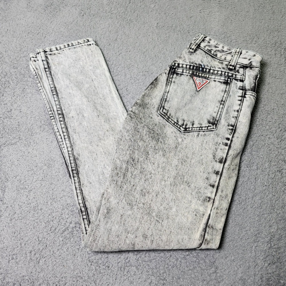 Guess Womens 27 Georges Marciano Jeans Gray Acid Wash High Rise Tapered Vintage